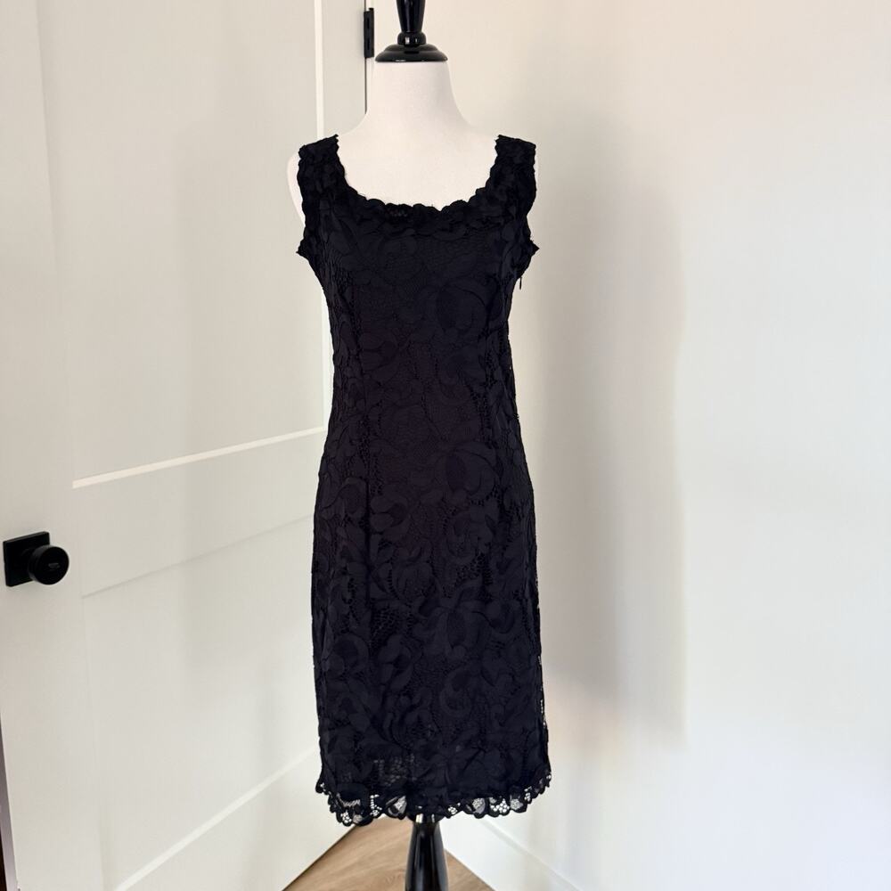 Josie Natori Black Lace Sheath Dress Womens 10 Sleeveless Stretch Bodycon LBD - Picture 5 of 14